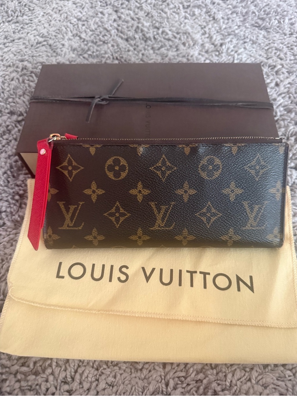 Louis Vuitton Adele Monogram Canvas Zip Wallet with Red Leather Pull Tab